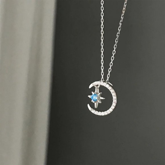 *925 Sterling Silver Diamond Moon Star Necklace P - Picture 2 of 9